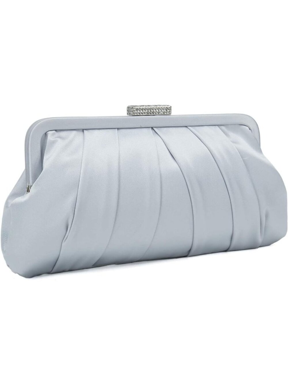 👜 Women's Silver Classic Pleated Satin Clutch Bag Diamante Embellished Clutch